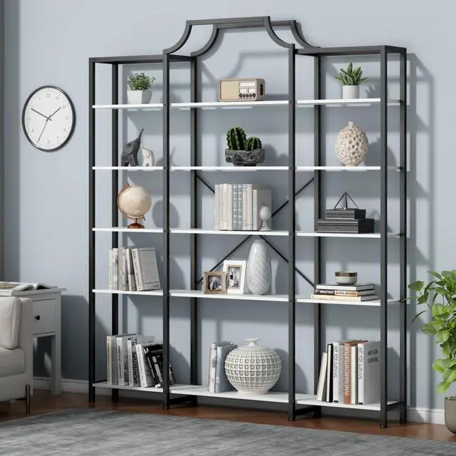 Alt view image 5 of 6 - Triple Wide 5-Tier Bookshelf, 70.87" L x 79.13" H Extra Large Bookcase, Tall Open Etagere Display Shelf with Metal Frame, Freestanding Modern Storage Shelves for Home Office, Black&White