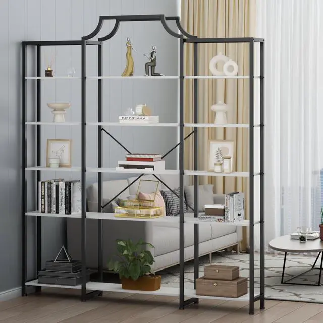 Alt view image 6 of 6 - Triple Wide 5-Tier Bookshelf, 70.87" L x 79.13" H Extra Large Bookcase, Tall Open Etagere Display Shelf with Metal Frame, Freestanding Modern Storage Shelves for Home Office, Black&White