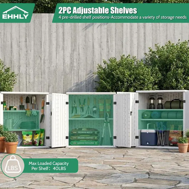 Alt view image 6 of 6 - Heavy Duty Small Storage Cabinet Outdoor Weatherproof, 14 Cuft Garage Storage Cabinet with 2 Adjustable Shelves, Lockable Kitchen Pantry Closer Organizer, 31Wx23Lx34H, Polar White