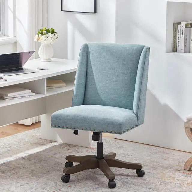 Main image of Armless Office Chair with Wooden Legs, Modern Adjustable Upholstered Home Office Desk Chair No Arms Sewing Chair Swivel Chair for Home Office Study Studio (Teal)