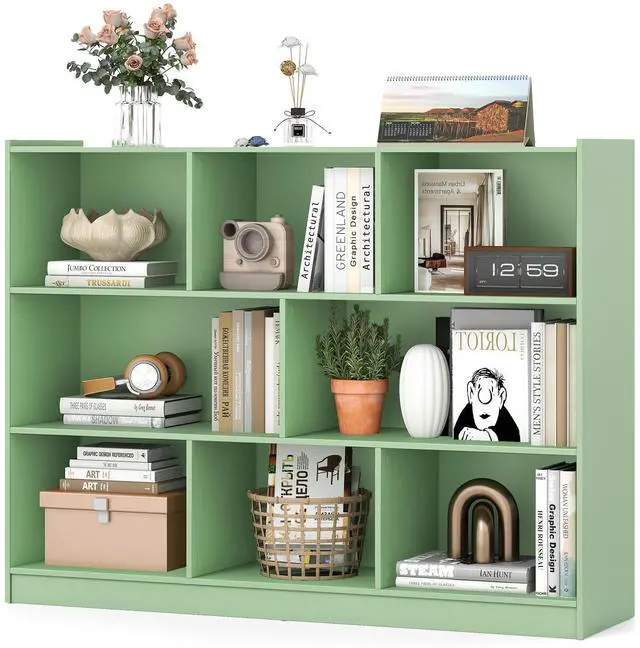 Main image of 8 Cube Bookcase, Freestanding 3-Tier Open Bookshelf, Mint Green | Modern Storage Display Cabinet, Wood Cube Storage Organizer for Living Room, Home Office, Kids Room