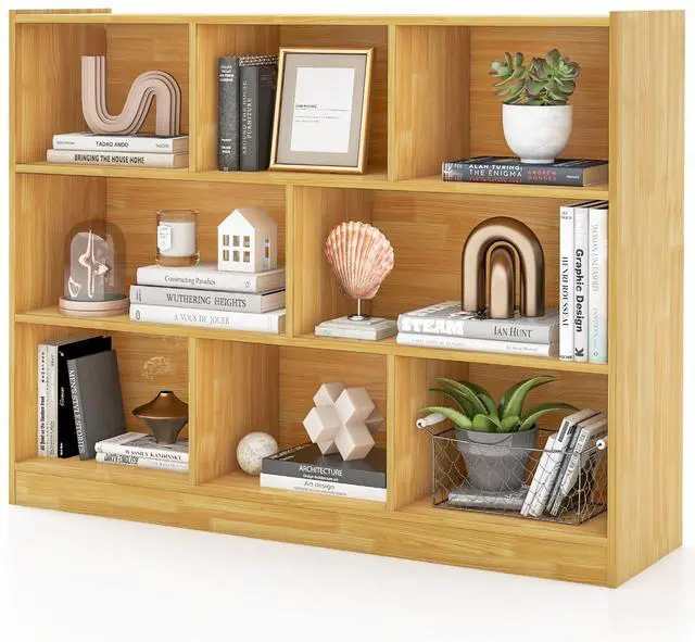 Main image of 8 Cube Bookcase, Freestanding 3-Tier Open Bookshelf, Burlywood | Modern Storage Display Cabinet, Wood Cube Storage Organizer for Living Room, Home Office, Kids Room