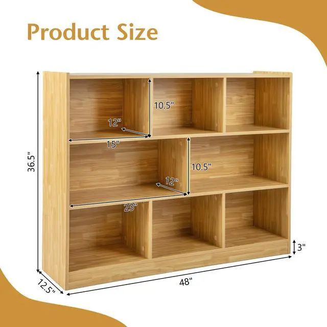 Alt view image 3 of 6 - 8 Cube Bookcase, Freestanding 3-Tier Open Bookshelf, Burlywood | Modern Storage Display Cabinet, Wood Cube Storage Organizer for Living Room, Home Office, Kids Room