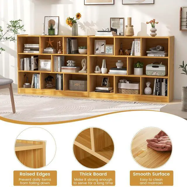 Alt view image 4 of 6 - 8 Cube Bookcase, Freestanding 3-Tier Open Bookshelf, Burlywood | Modern Storage Display Cabinet, Wood Cube Storage Organizer for Living Room, Home Office, Kids Room