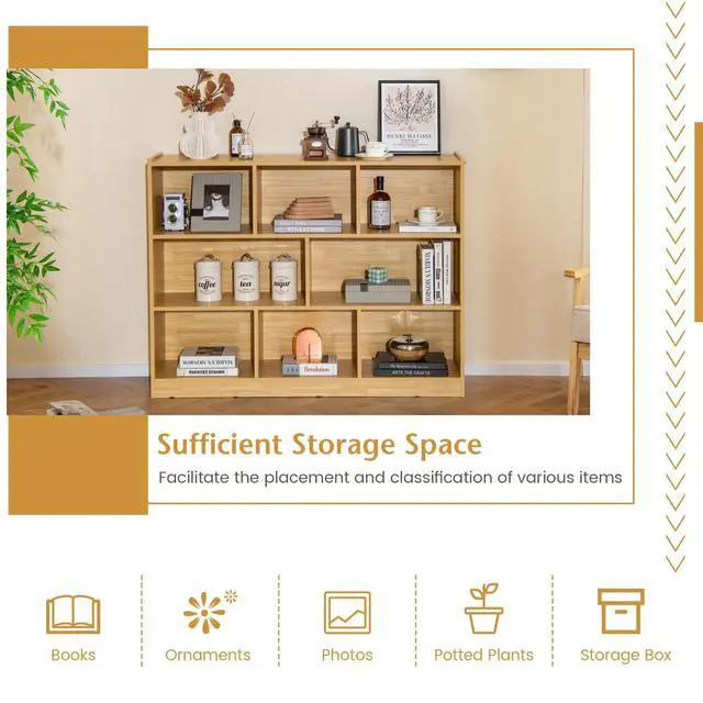 Alt view image 5 of 6 - 8 Cube Bookcase, Freestanding 3-Tier Open Bookshelf, Burlywood | Modern Storage Display Cabinet, Wood Cube Storage Organizer for Living Room, Home Office, Kids Room