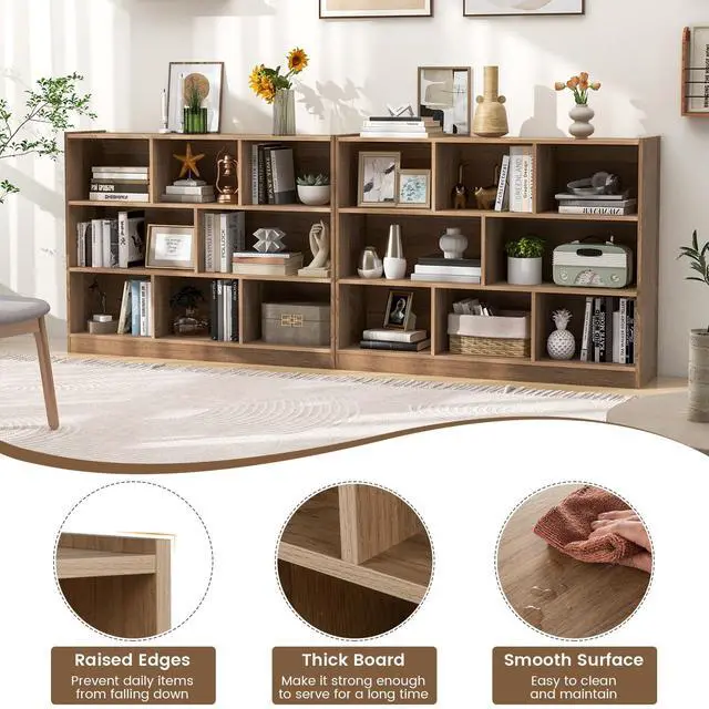 Alt view image 4 of 6 - 8 Cube Bookcase, Freestanding 3-Tier Open Bookshelf, Natural | Modern Storage Display Cabinet, Wood Cube Storage Organizer for Living Room, Home Office, Kids Room