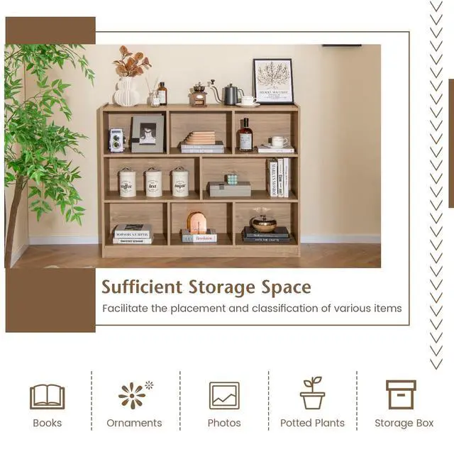 Alt view image 5 of 6 - 8 Cube Bookcase, Freestanding 3-Tier Open Bookshelf, Natural | Modern Storage Display Cabinet, Wood Cube Storage Organizer for Living Room, Home Office, Kids Room