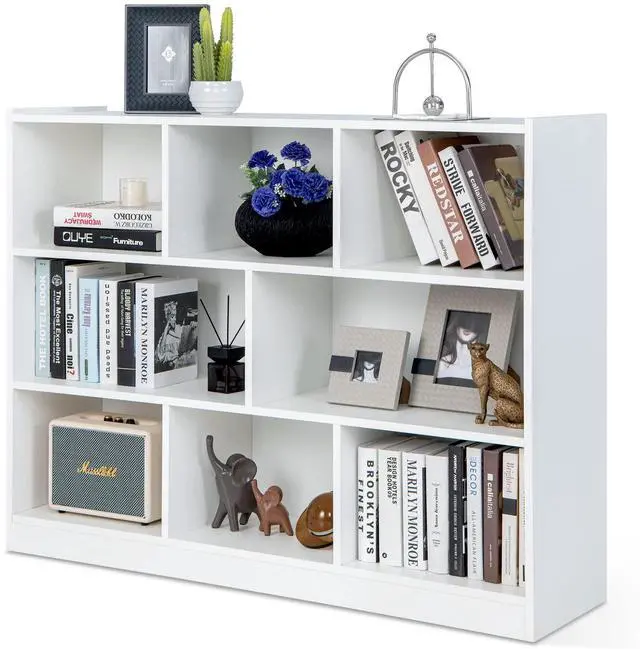 Main image of 8 Cube Bookcase, Freestanding 3-Tier Open Bookshelf, White | Modern Storage Display Cabinet, Wood Cube Storage Organizer for Living Room, Home Office, Kids Room