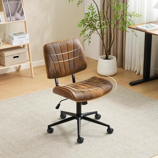 Main image of Wide Curved Seat&Back Armless Home Office Chair,Ergoromic Adjustable-Height Desk Chair,Swivel&Tilting Function,Stylish Walnut Task Chair for Meeing Room,Dining Room,Vintage Rustic