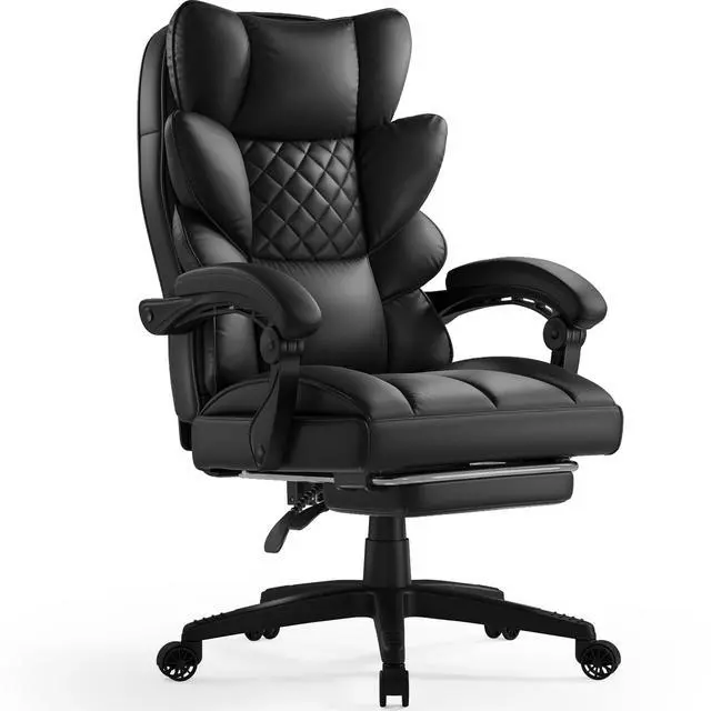 Main image of Big and Tall Office Chair with Pocket Spring Cushion,High Back Computer Gaming Chairs with Linkage Armrests,Executive Desk Chairs with Footrest,PU Leather-Black