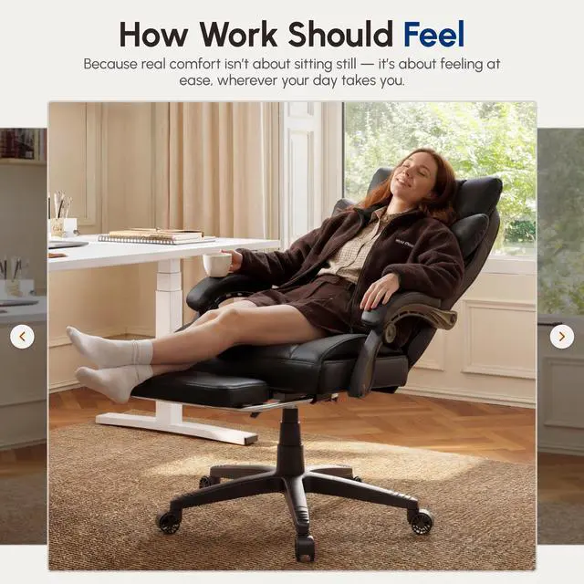 Alt view image 5 of 6 - Big and Tall Office Chair with Pocket Spring Cushion,High Back Computer Gaming Chairs with Linkage Armrests,Executive Desk Chairs with Footrest,PU Leather-Black