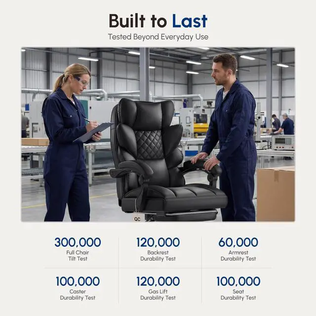 Alt view image 6 of 6 - Big and Tall Office Chair with Pocket Spring Cushion,High Back Computer Gaming Chairs with Linkage Armrests,Executive Desk Chairs with Footrest,PU Leather-Black