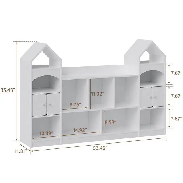 Alt view image 2 of 6 - Castle Shape Children's Bookshelf, Kids Bookcase Display Case Kids Toy Storage Organizer Multifunctional Storage Cabinet Bookshelf Suitable for Playroom, Children's Room, Living Room, White