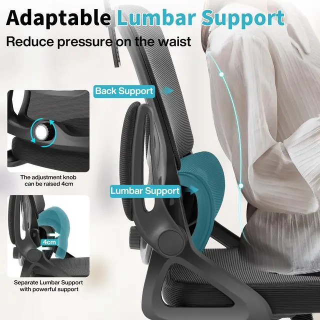 Alt view image 3 of 6 - Ergonomic Office Chair,Mesh Office Chair with Lumbar Support,High Back Desk Chair with Flip-up Arms,400 lbs Big and Tall Computer Chair with Headrest,Comfy Desk Chairs