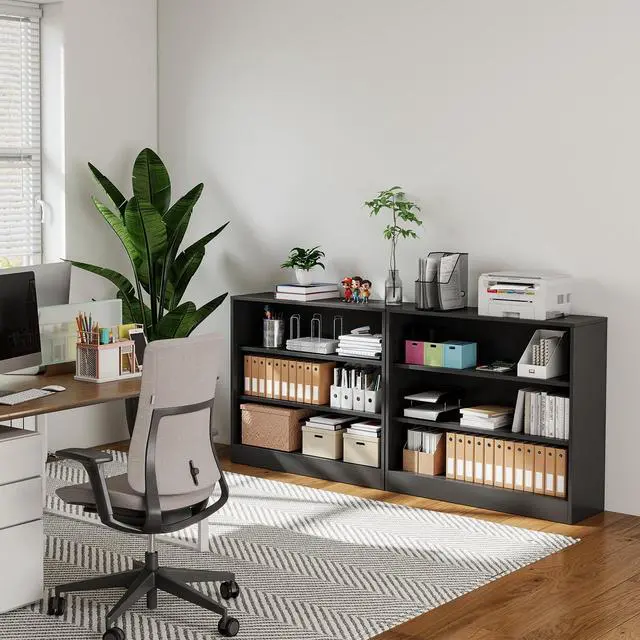 Alt view image 3 of 6 - Metal Bookshelf, 3-Tier Black Bookshelf with Adjustable Shelves, Office Shelves, Open Small Bookshelf for Small Places, 39.3" Wide Cabint Display Case for Home Office, Library, Living Room