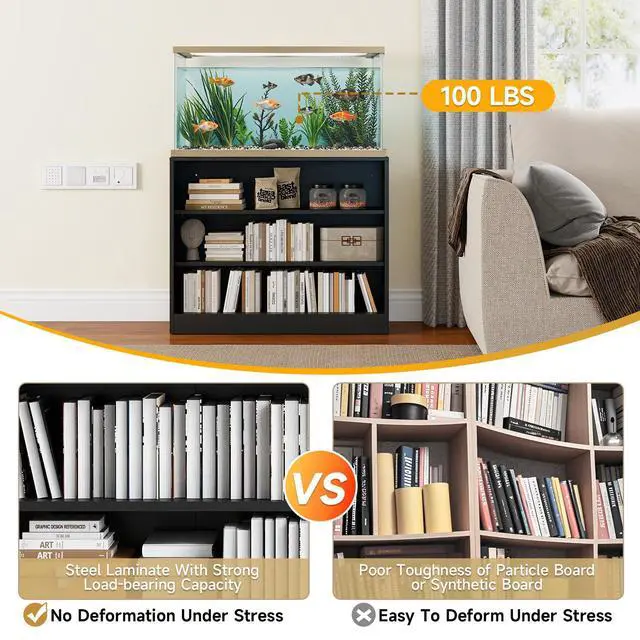 Alt view image 4 of 6 - Metal Bookshelf, 3-Tier Black Bookshelf with Adjustable Shelves, Office Shelves, Open Small Bookshelf for Small Places, 39.3" Wide Cabint Display Case for Home Office, Library, Living Room