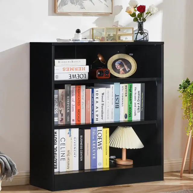 Alt view image 2 of 6 - Metal Open Bookcase, 3-Tier Bookshelf with Adjustable Shelves, Black Small Bookcase for Small Places, Curio Cabint Display Case for Home Office, Library, Living Room