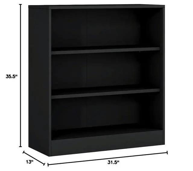 Alt view image 3 of 6 - Metal Open Bookcase, 3-Tier Bookshelf with Adjustable Shelves, Black Small Bookcase for Small Places, Curio Cabint Display Case for Home Office, Library, Living Room