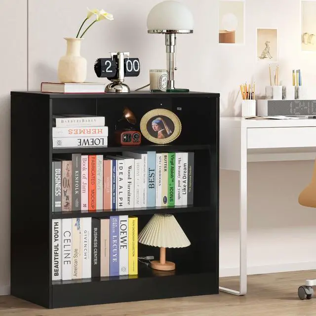 Alt view image 6 of 6 - Metal Open Bookcase, 3-Tier Bookshelf with Adjustable Shelves, Black Small Bookcase for Small Places, Curio Cabint Display Case for Home Office, Library, Living Room