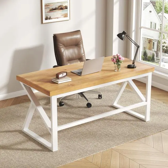 Main image of Solid Wood Computer Office Desk Small Writing Desks for Home 47 Inch | Minimalist Rustic Real Natural Wood Table for Home Office Industrial PC Gaming Computer Workstation