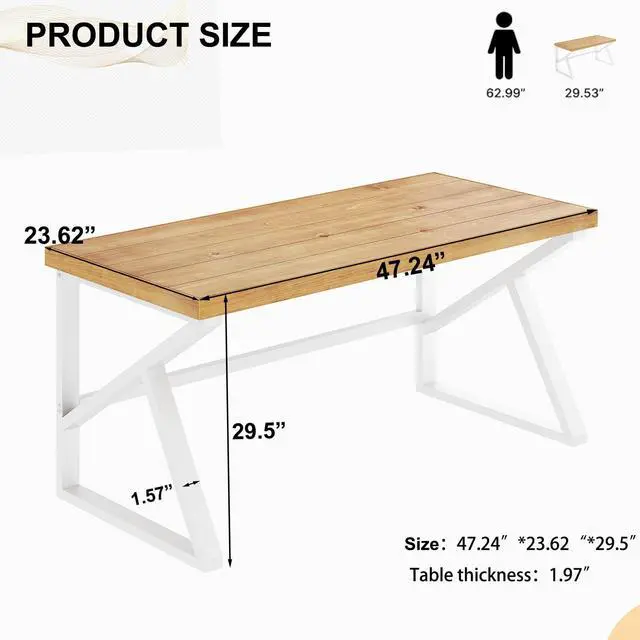 Alt view image 2 of 6 - Solid Wood Computer Office Desk Small Writing Desks for Home 47 Inch | Minimalist Rustic Real Natural Wood Table for Home Office Industrial PC Gaming Computer Workstation