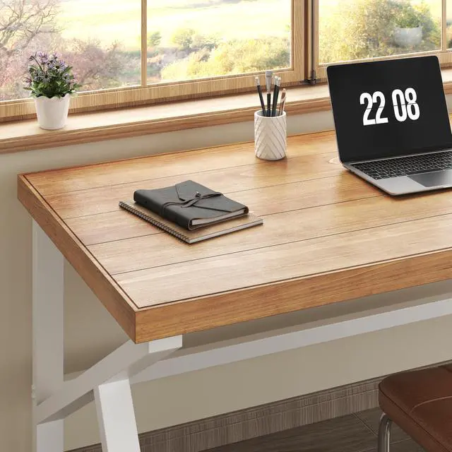 Alt view image 3 of 6 - Solid Wood Computer Office Desk Small Writing Desks for Home 47 Inch | Minimalist Rustic Real Natural Wood Table for Home Office Industrial PC Gaming Computer Workstation