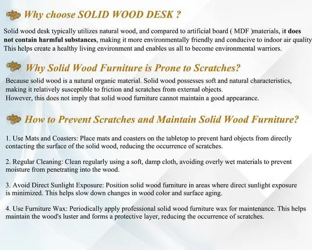 Alt view image 5 of 6 - Solid Wood Computer Office Desk Small Writing Desks for Home 47 Inch | Minimalist Rustic Real Natural Wood Table for Home Office Industrial PC Gaming Computer Workstation