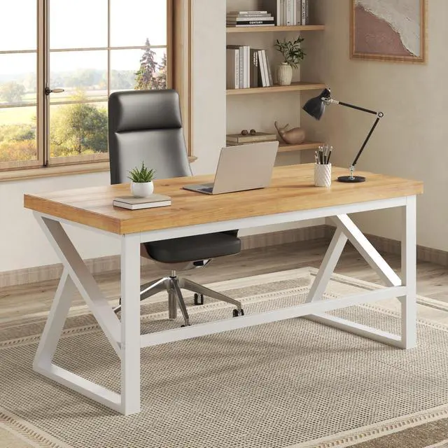Alt view image 6 of 6 - Solid Wood Computer Office Desk Small Writing Desks for Home 47 Inch | Minimalist Rustic Real Natural Wood Table for Home Office Industrial PC Gaming Computer Workstation