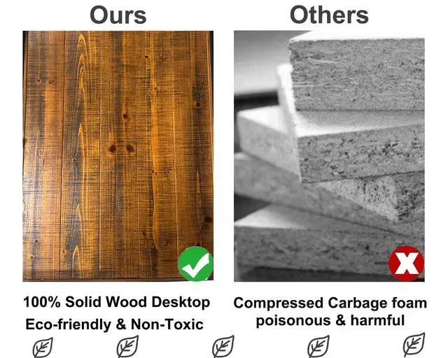 Alt view image 3 of 6 - 60 Inch Solid Wood Computer Office Desk Small Writing Desks for Home | Minimalist Large Rustic Real Natural Wood Table for Home Office Industrial PC Gaming Computer Workstation