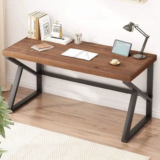 Alt view image 5 of 6 - 60 Inch Solid Wood Computer Office Desk Small Writing Desks for Home | Minimalist Large Rustic Real Natural Wood Table for Home Office Industrial PC Gaming Computer Workstation