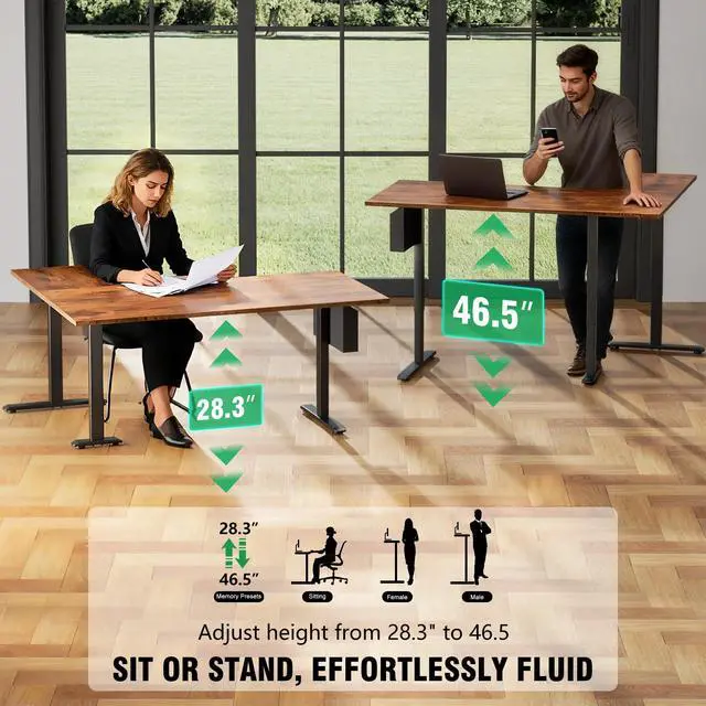 Alt view image 6 of 6 - L Shaped Electric Standing Desk,63 Inch Adjustable Height Sit to Stand Corner Desk with Memory Presets, Reversible Computer Table for Home Office, Work and Study, Rustic Brown