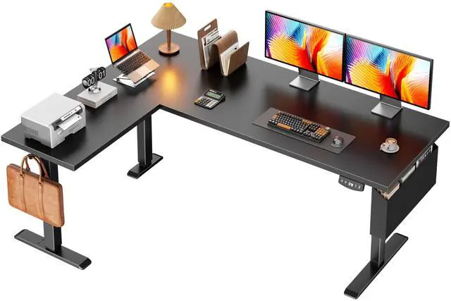 Main image of L Shaped Electric Standing Desk,63 Inch Adjustable Height Sit to Stand Corner Desk with Memory Presets, Reversible Computer Table for Home Office, Work and Study, Black