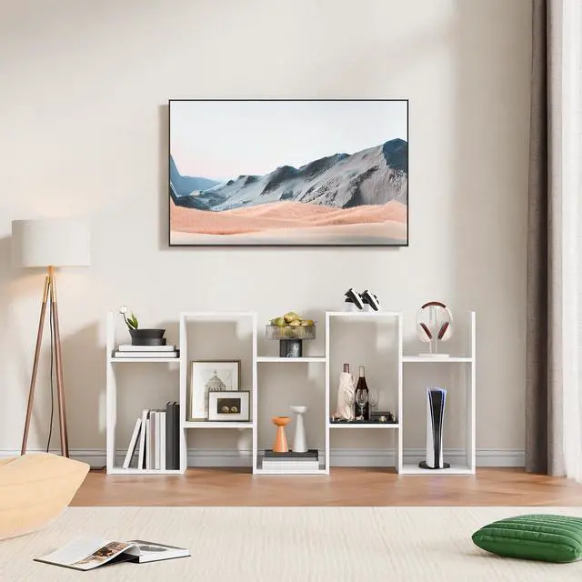Alt view image 5 of 6 - Set of 2 Geometric Bookcase, S-Shaped Modern Bookshelf, Room Divider Bookshelf, 62" Tall Unique Abstract Bookcase with 5-Tier Display Shelf for Living Room Office, White