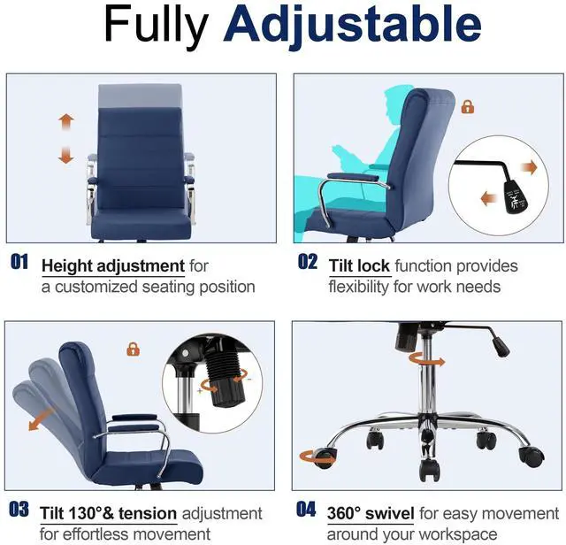 Alt view image 5 of 6 - Office Desk Chair,Modern Conference Room Chairs,High Back Ergonomic Home ofiice Chair,Adjustable Height Swivel Executive Computer Chair with Padded Seat and Armrest (Blue)