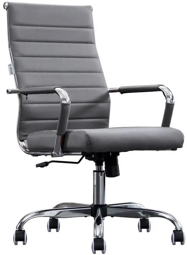 Main image of Home Office Chair Ribbed, Modern Leather Conference Room Chairs, Ergonomic Office Desk Chair, High Back Executive Computer Chair, Adjustable Swivel Chair with Arms (Grey)