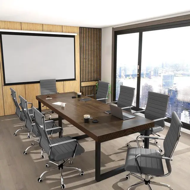 Alt view image 2 of 6 - Home Office Chair Ribbed, Modern Leather Conference Room Chairs, Ergonomic Office Desk Chair, High Back Executive Computer Chair, Adjustable Swivel Chair with Arms (Grey)