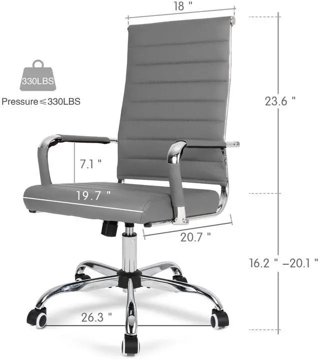 Alt view image 3 of 6 - Home Office Chair Ribbed, Modern Leather Conference Room Chairs, Ergonomic Office Desk Chair, High Back Executive Computer Chair, Adjustable Swivel Chair with Arms (Grey)