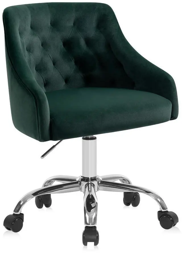 Main image of Home Office Chair, Velvet Swivel Adjustable Accent Vanity Chair with Arms Nailhead Trim for Bedroom, for to Living Room, Studying, Office (Forest Green)