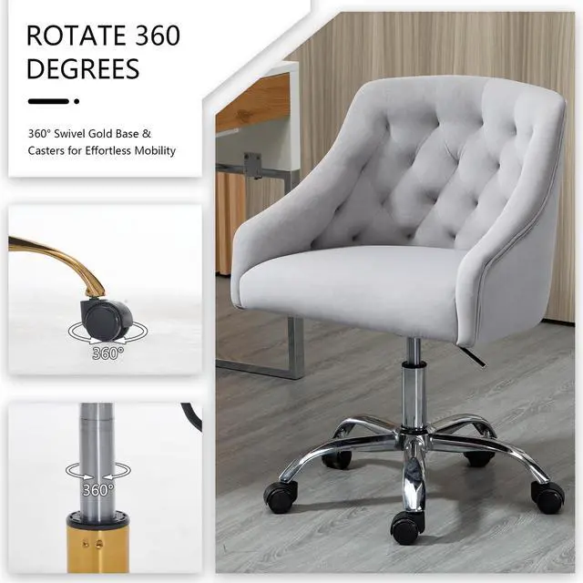 Alt view image 6 of 6 - Home Office Chair, Velvet Swivel Adjustable Accent Vanity Chair with Arms Nailhead Trim for Bedroom, for to Living Room, Studying, Office (Dove Grey)