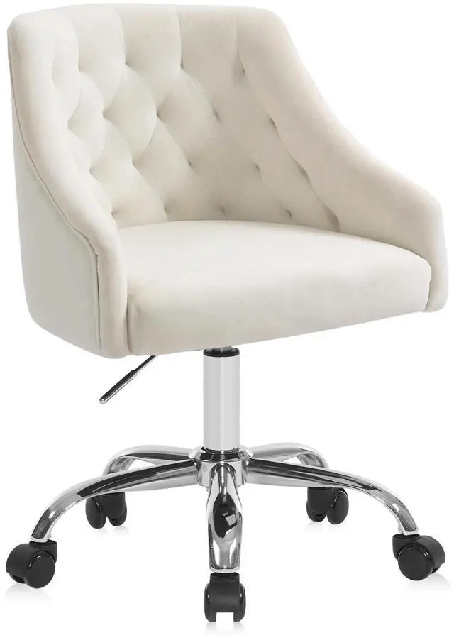 Main image of Home Office Chair, Velvet Swivel Adjustable Accent Vanity Chair with Arms Nailhead Trim for Bedroom, for to Living Room, Studying, Office (Ivory White)