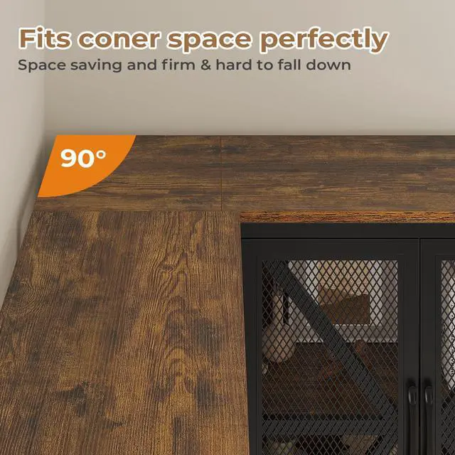 Alt view image 6 of 6 - Corner Bookshelf, 6 Tier Industrial Convertible Bookshelf with 6 Fabric Drawers, Corner Bookcase Large L Shaped Storage Display Shelf for Home Office, Living Room, Kitchen, Rustic Brown