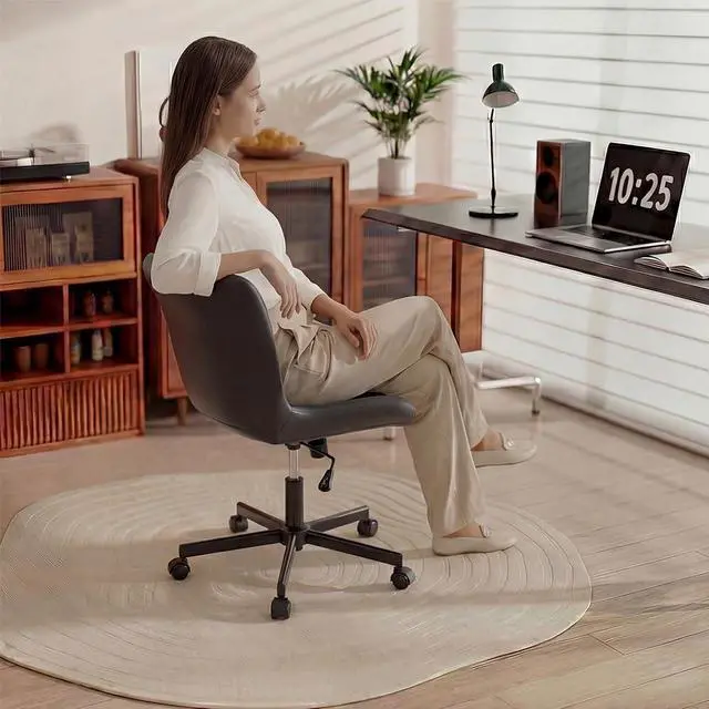Alt view image 3 of 6 - Armless Desk Chair, Morden Home Office Chair no Arms, Adjustable Height & Rocking Computer Chair, PU Leather Vanity Chair, Ergonomic Seat Soft Padded Desk Chairs for Home Small Space, Black