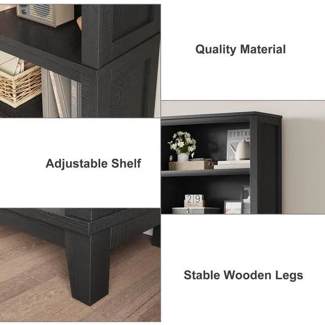 Alt view image 3 of 6 - 71" Farmhouse Bookcase w/Adjustable Shelves & 31.5" Width, 5 Tier Tall Bookshelf with Wooden Legs, Rustic Vintage Book Shelf for Living Room Office Library (Black)