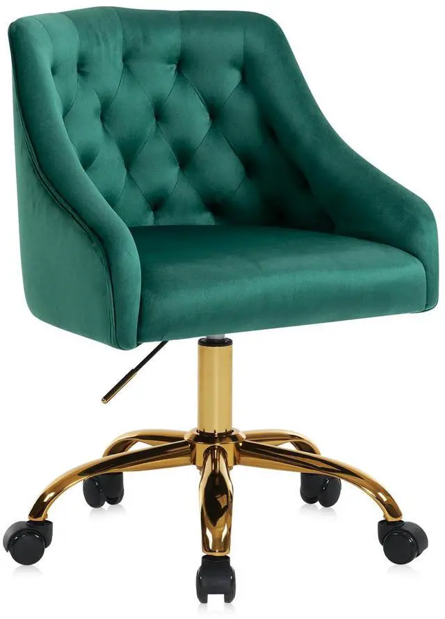 Main image of Home Office Chair, Velvet Swivel Adjustable Accent Vanity Chair with Arms Nailhead Trim for Bedroom, for to Living Room, Studying, Office (Verdant Green)