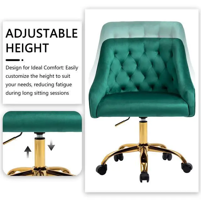 Alt view image 4 of 6 - Home Office Chair, Velvet Swivel Adjustable Accent Vanity Chair with Arms Nailhead Trim for Bedroom, for to Living Room, Studying, Office (Verdant Green)