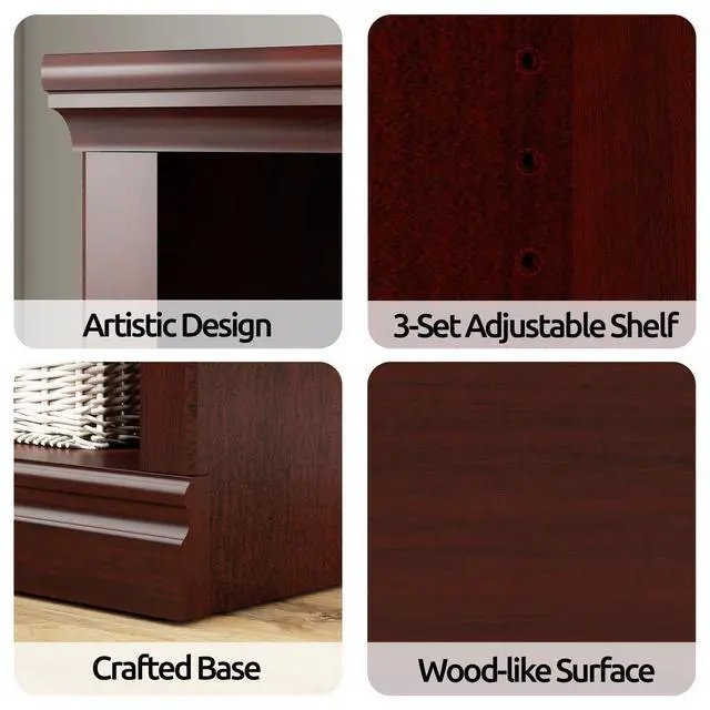 Alt view image 5 of 6 - Double Wide Open Shelf Bookcase - 2 Tiers 4 Storage Cube Adjustable Space Book Case, Display Cabinet Organizer with Bookshelf, 64.8 inch Width Indoor Furniture for Home Library Office, Mahogany