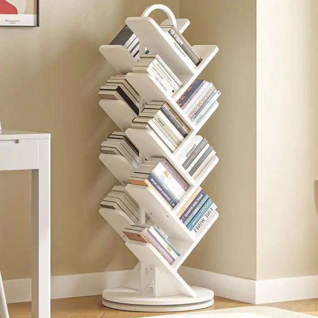 Main image of 16-Tier Tree Rotating Bookshelf, 360 Degree Spinning Standing Bookcase for Magazines DVDs Books, Corner Bookcase for Living Room Bedroom Study, White