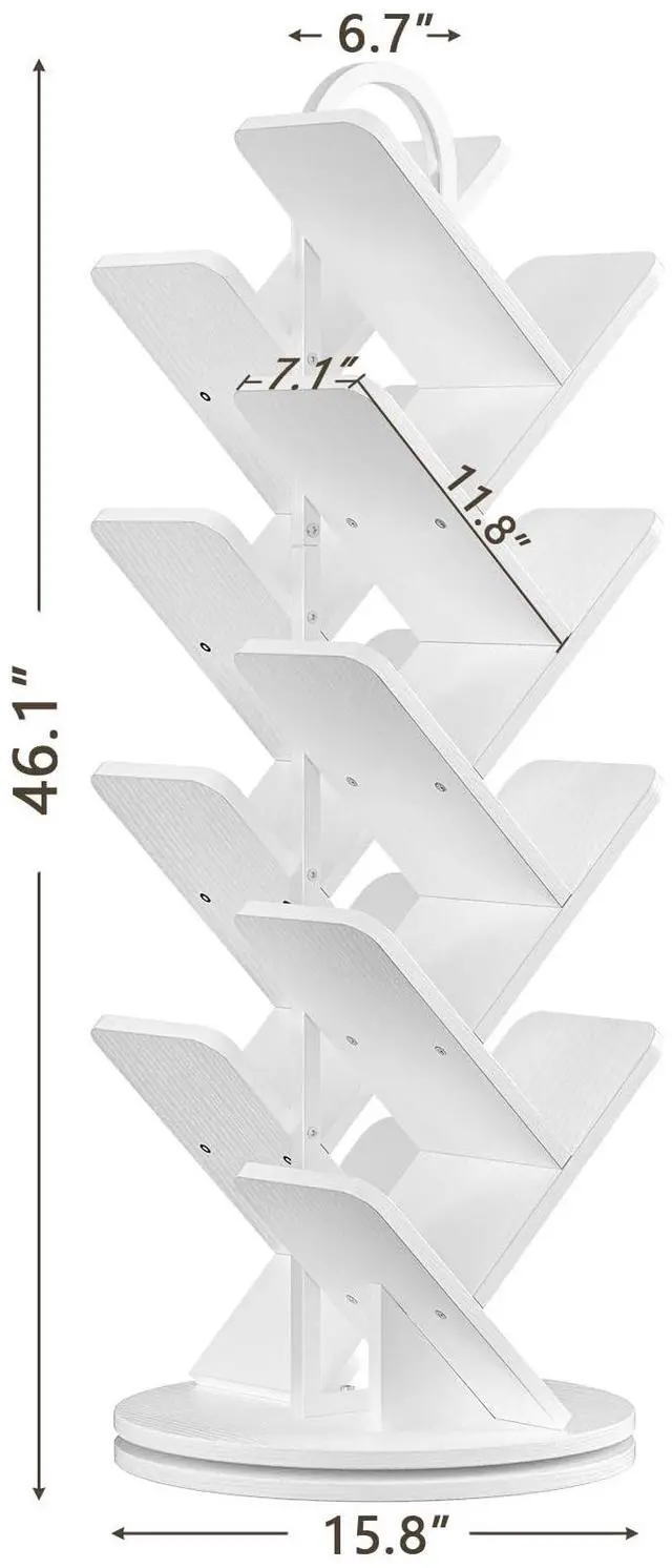 Alt view image 2 of 6 - 16-Tier Tree Rotating Bookshelf, 360 Degree Spinning Standing Bookcase for Magazines DVDs Books, Corner Bookcase for Living Room Bedroom Study, White