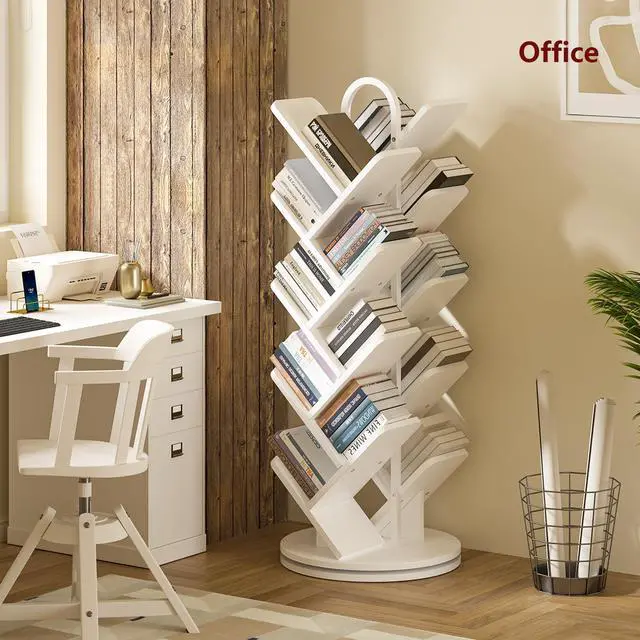Alt view image 5 of 6 - 16-Tier Tree Rotating Bookshelf, 360 Degree Spinning Standing Bookcase for Magazines DVDs Books, Corner Bookcase for Living Room Bedroom Study, White