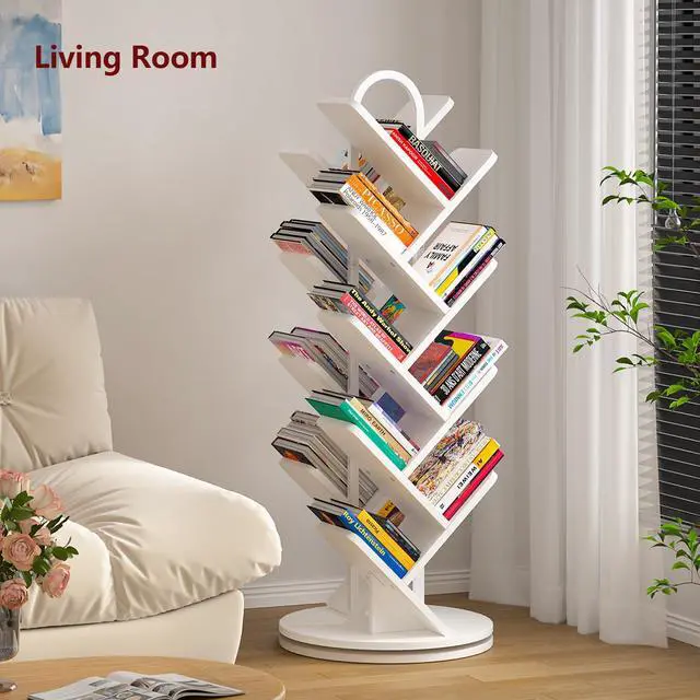 Alt view image 6 of 6 - 16-Tier Tree Rotating Bookshelf, 360 Degree Spinning Standing Bookcase for Magazines DVDs Books, Corner Bookcase for Living Room Bedroom Study, White
